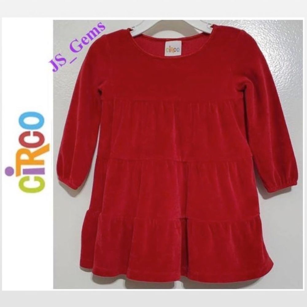 Girls Red Dress Long Sleeve Velvet Set 18 Months
